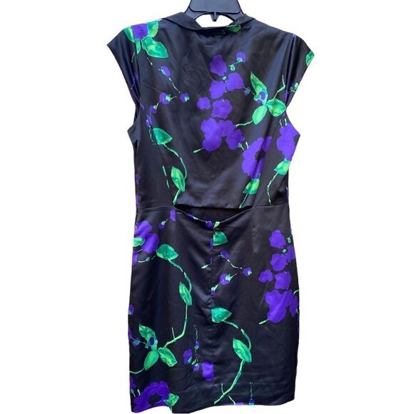 Milly Black Silk Feel Floral Dress Cutout Back Size 8 - Picture 3 of 6